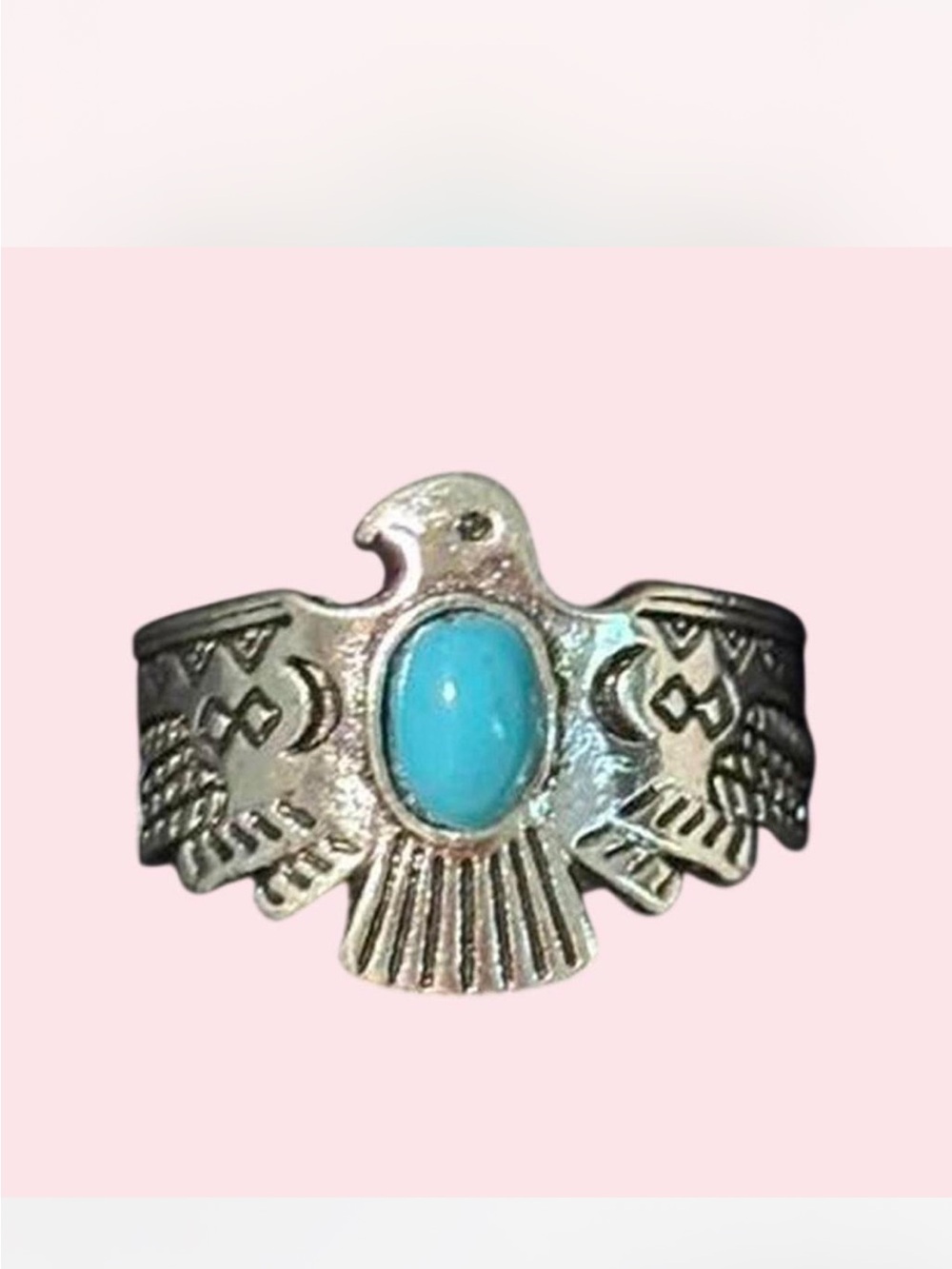 Turquoise Eagle Ring - Silver Tone